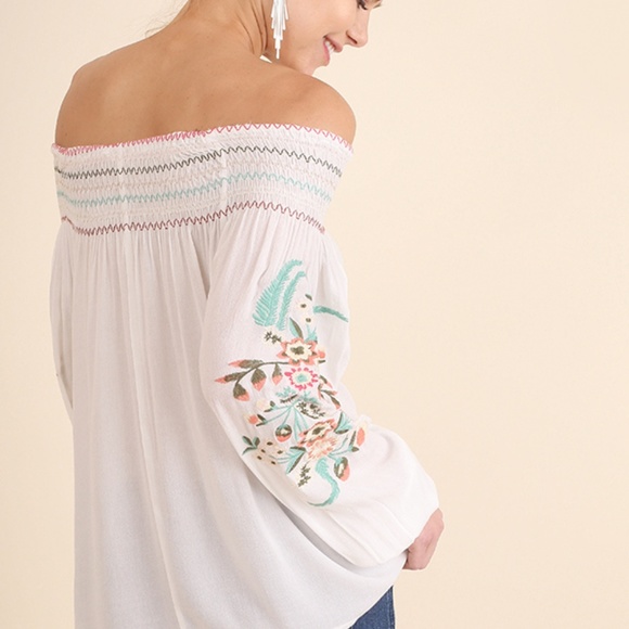UMGEE  Embroidered Smocked Off Shoulder Tunic - Picture 4 of 5